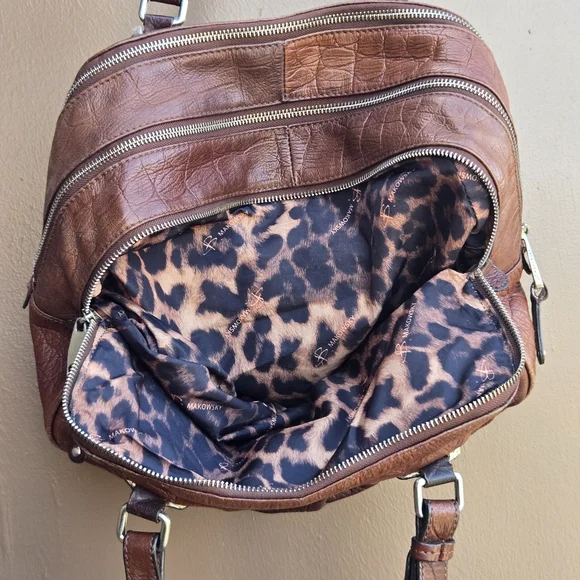 B. Makowsky Brown Leather Hobo Snake Animal Skin Shoulder Bag - Picture 14 of 16